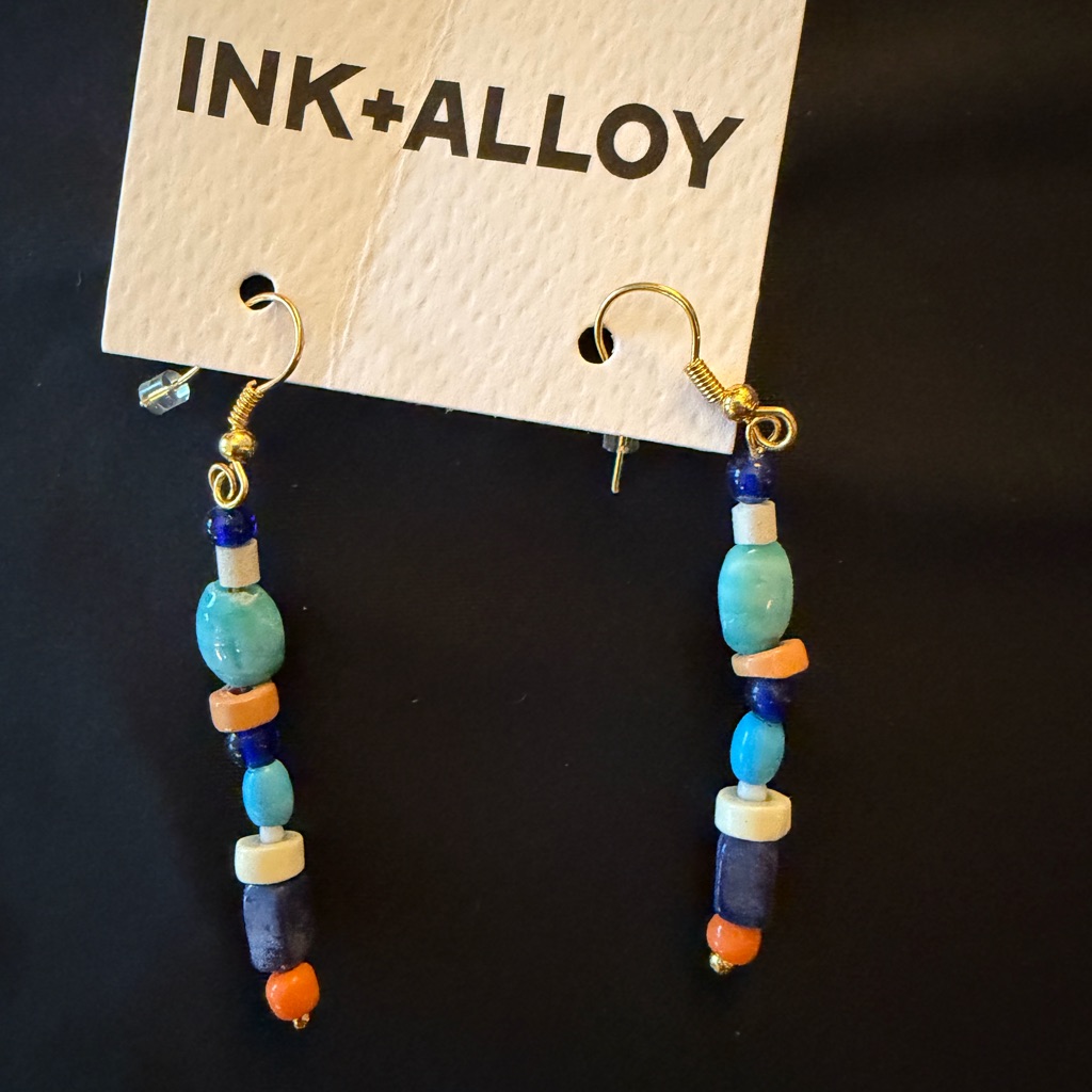 InkAlloy Blue And Orange Beaded Earrings 8$